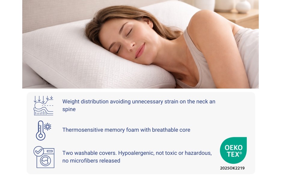 PACK OF 2 MEMORY FOAM PILLOWS - HEIGHT 12 CM