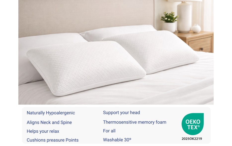 PACK OF 2 MEMORY FOAM PILLOWS - HEIGHT 12 CM